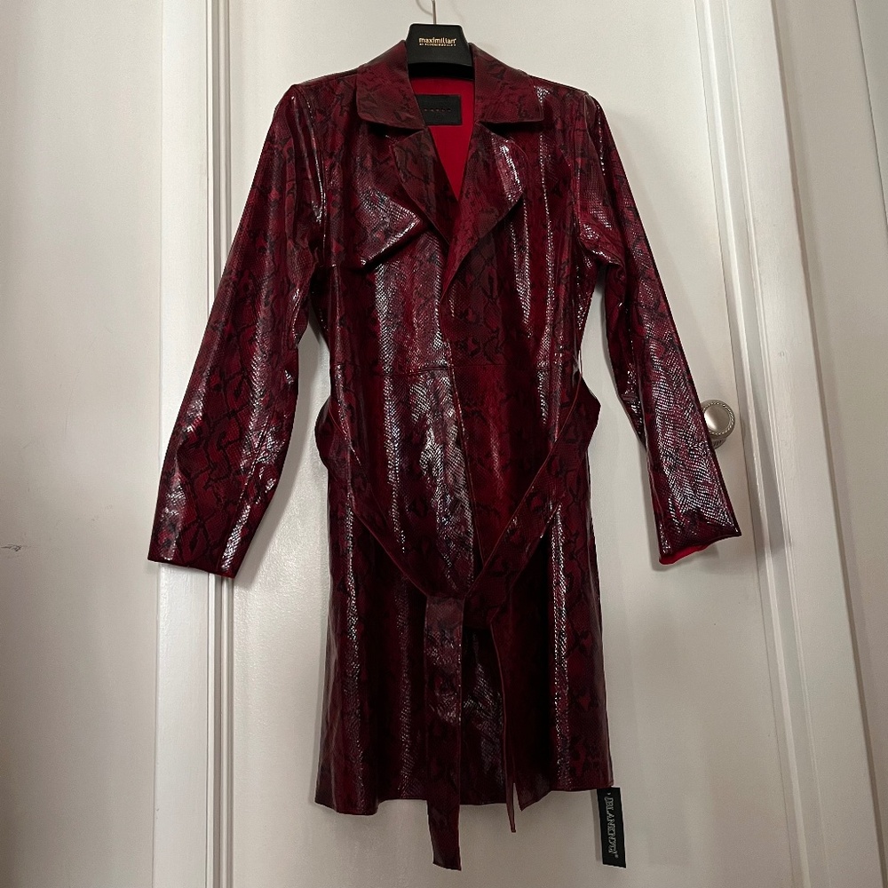 [BLANK NYC] NWOT Fun Red Faux Leather Python Print Trench Coat XL